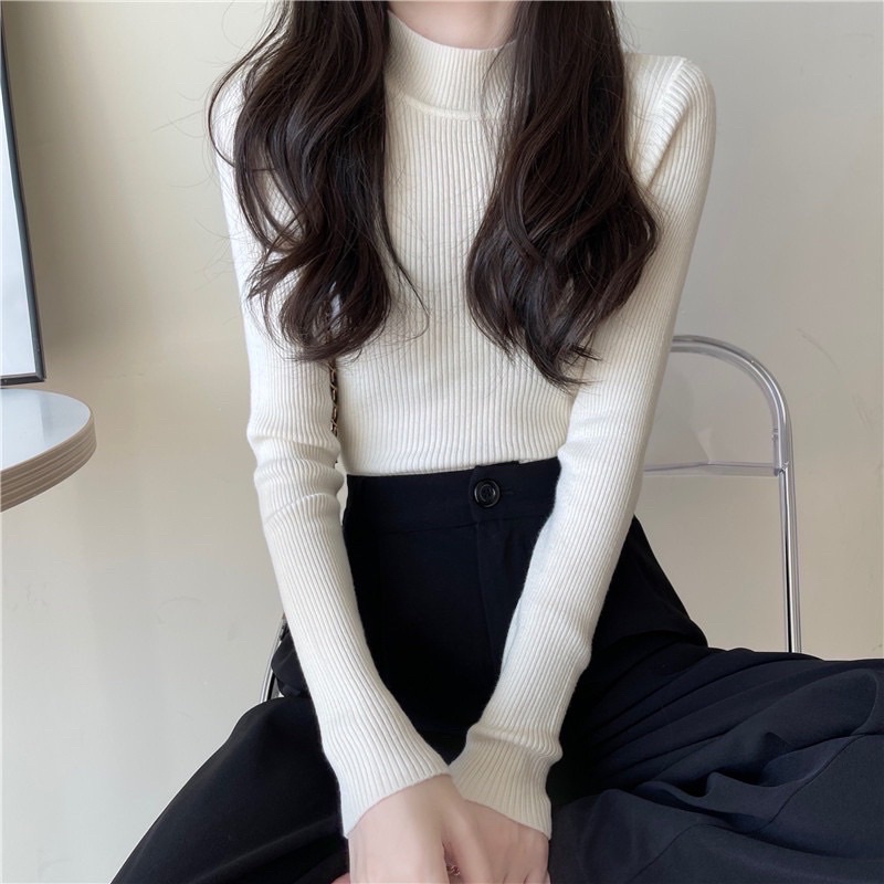 Áo len tăm nữ cổ lọ 3 phân trơn ôm body mềm mịn co giãn loại 1 nhiều màu dễ phối đồ