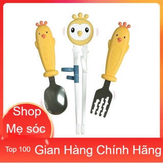 Hàng cao cấp - set ăn dặm thìa - dĩa - đũa hình gà con cho bé