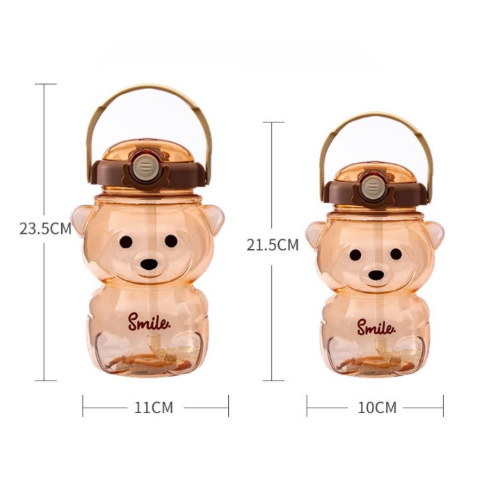 Chai nước Gấu Chai Rơm dễ thương Bình nước có Công suất lớn với Dây đai Có thể Điều chỉnh Ống hút thẳng Hydrogen065