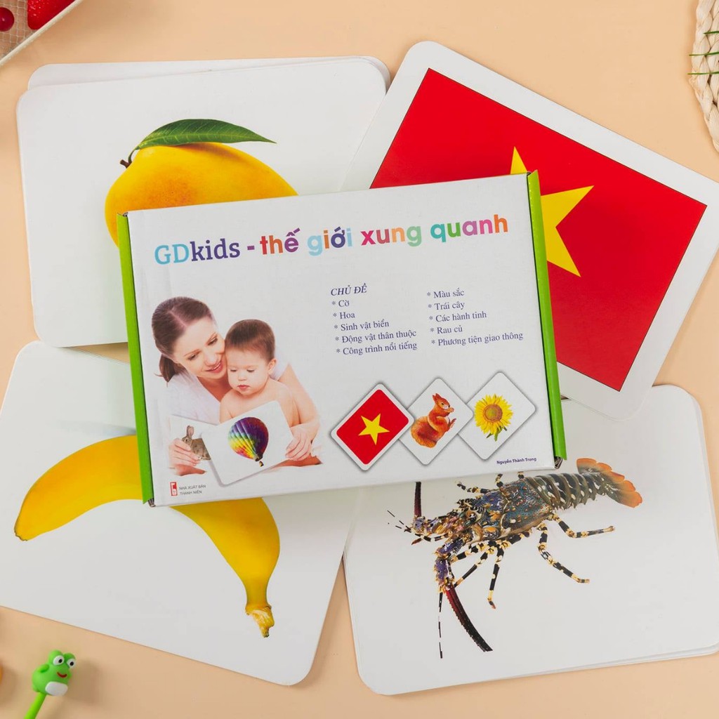 Combo 3 bộ thẻ học thông minh flashcard cho bé Glenn Doman GDKids cơ bản thẻ đọc, thẻ toán, thẻ thế giới xung quanh