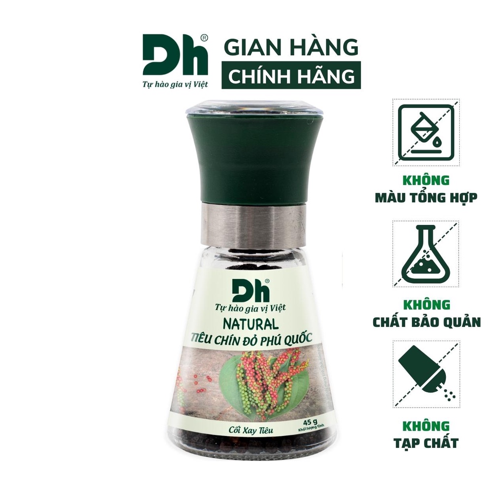 Tiêu chín đỏ Phú Quốc Natural DH Foods chế biến món ăn dạng cối xay 45gr - DHGVT53