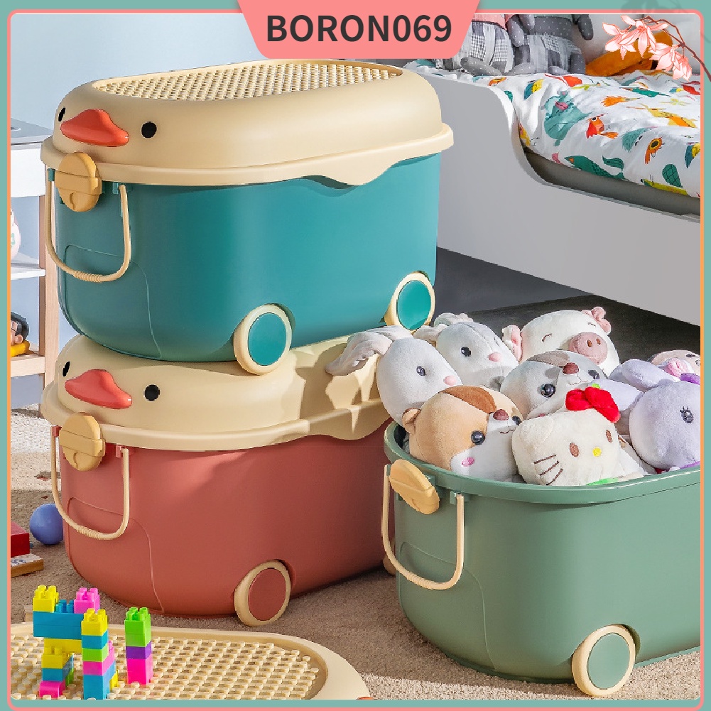 Hộp đựng đồ chơi Đa năng Hình con vịt dễ thương quần áo bằng nhựa có bánh xe cho trẻ em Boron069