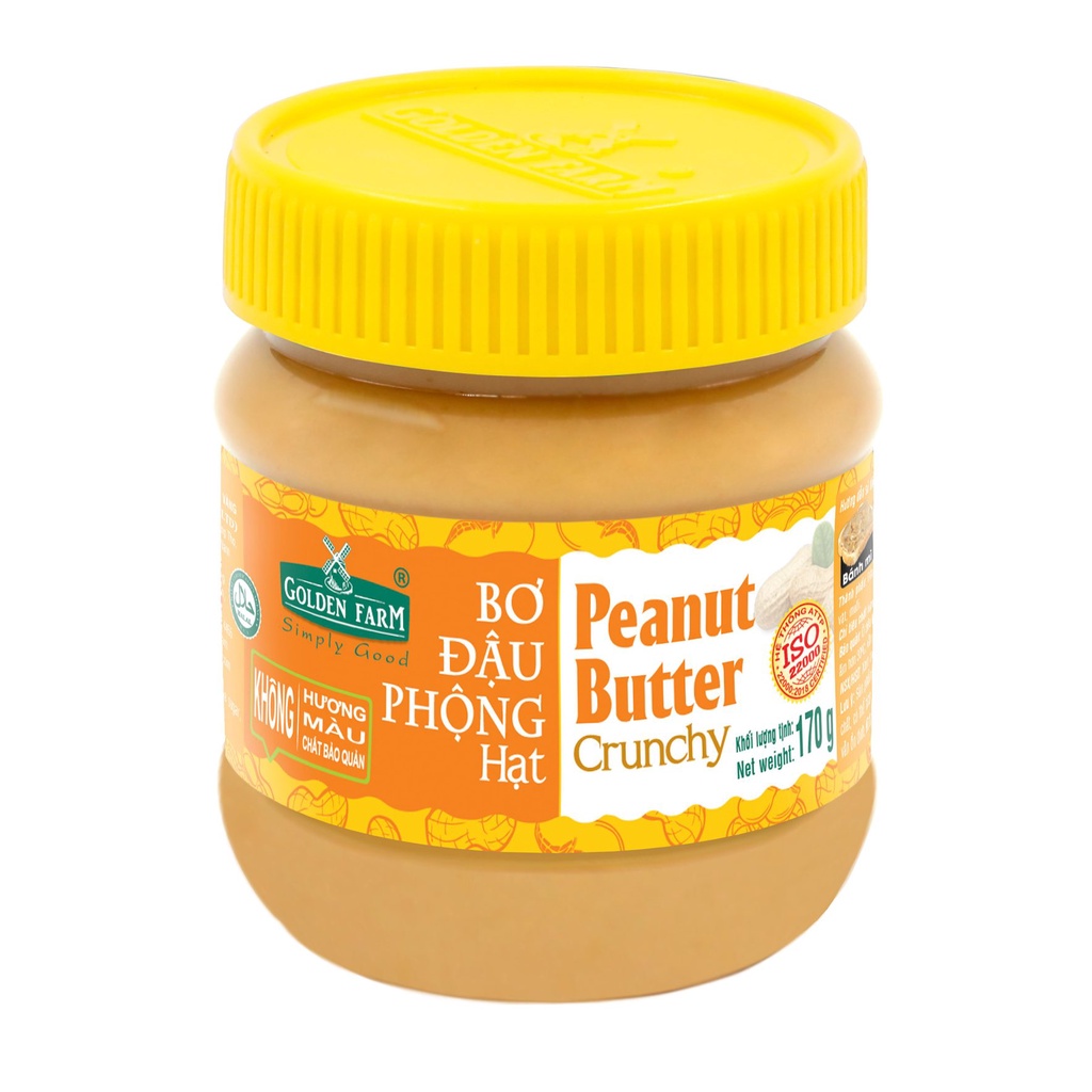 Combo 4 hũ Bơ Đậu Phộng Hạt Peanut Butter Crunchy Golden Farm dùng làm bánh, ăn kèm bánh mì, xôi hoặc nấu ăn - hũ 170gr