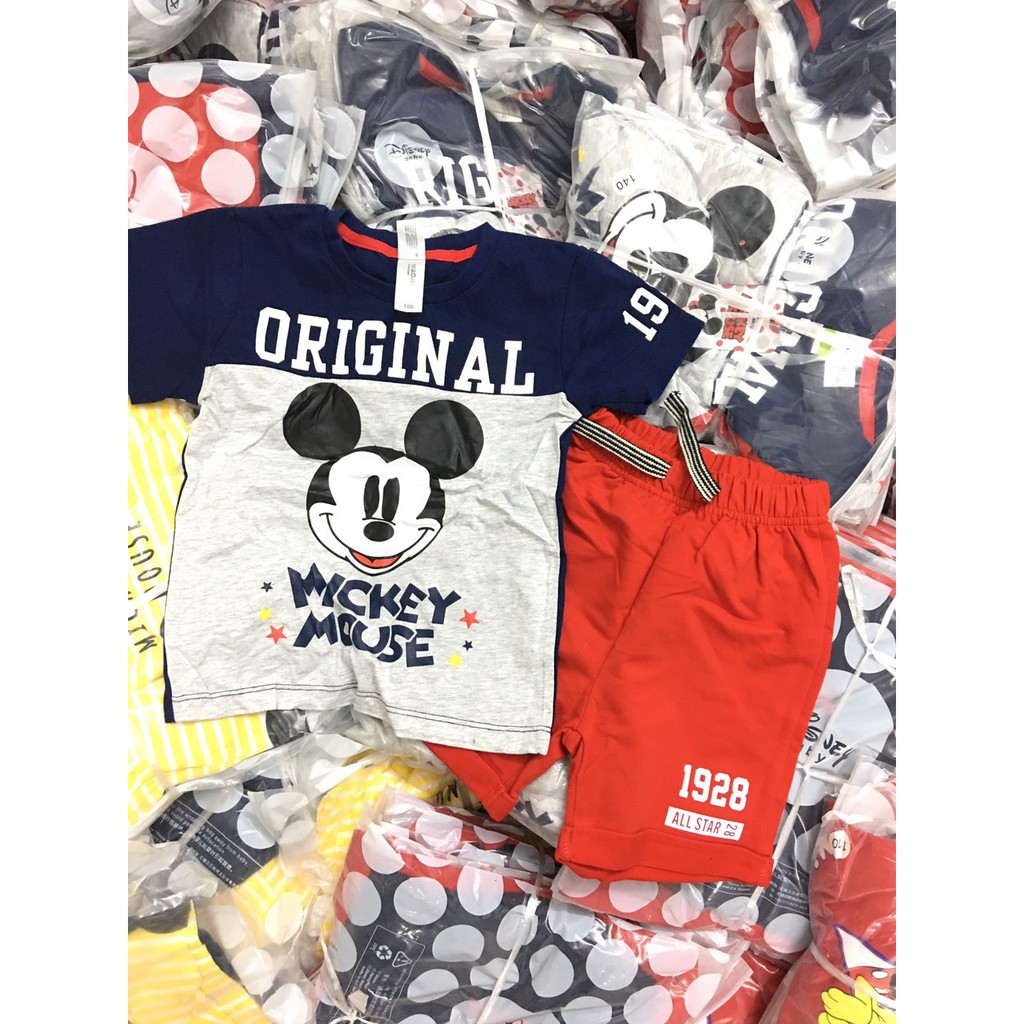 Bộ quần áo lửng cotton chất thun Disney Mickey bé trai giá rẻ siêu đẹp