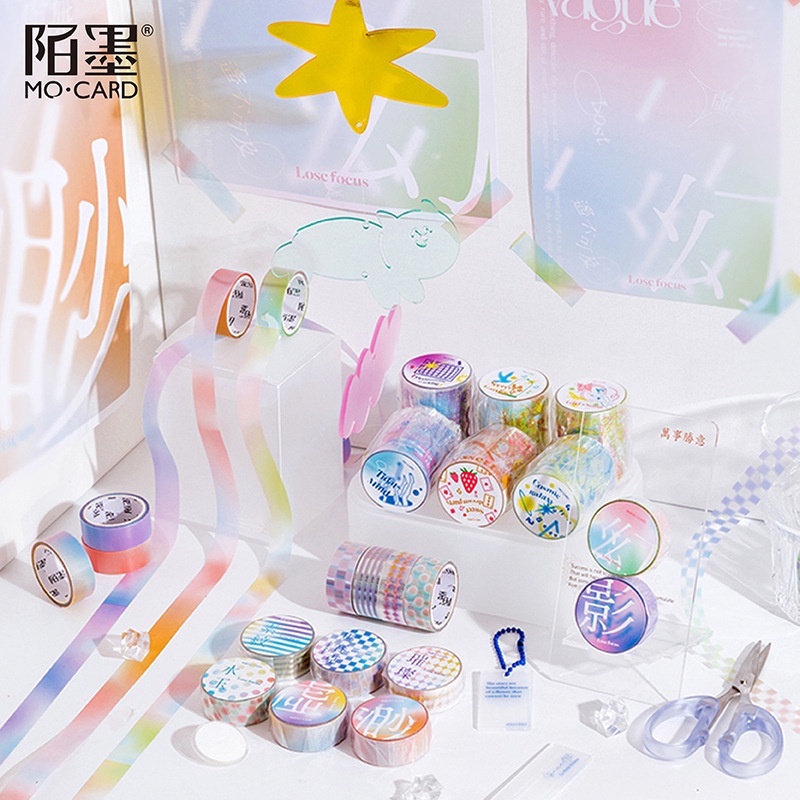 Cuộn băng dính trang trí washi tape sắc màu PET chống thấm