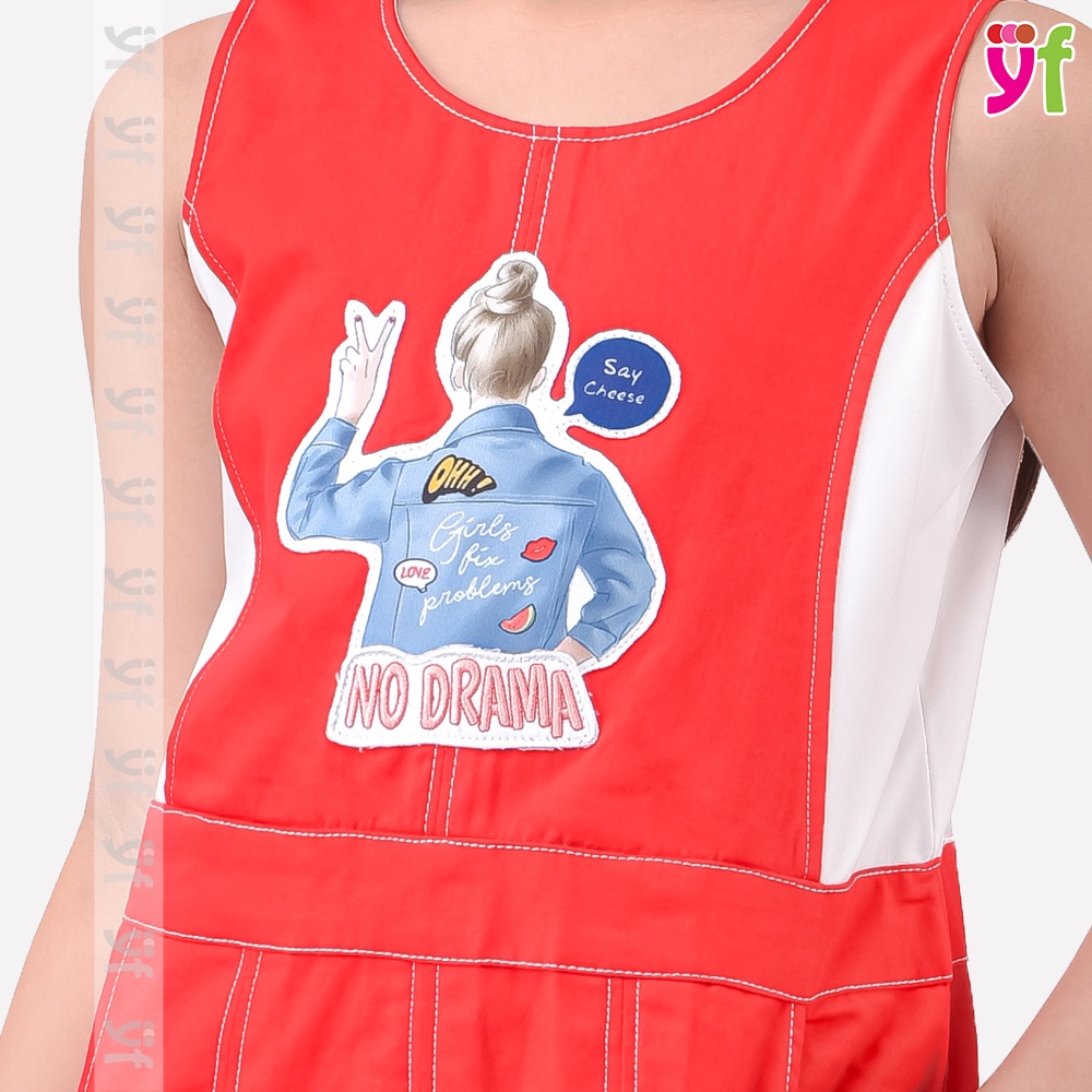 Đầm Bé Gái TT "NO DRAMA" Màu Cam YF, chất liệu chambray mềm YDX044-0