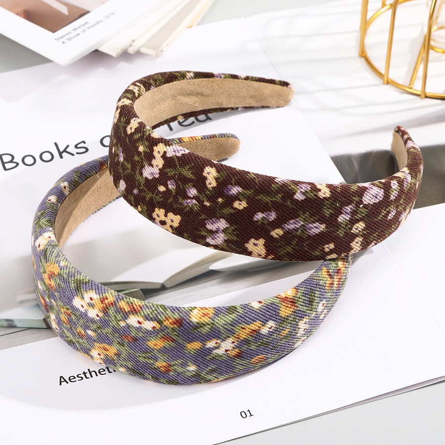 Băng đô vải nhung bản rộng in hoa thời trang Hàn Quốc cổ điển cho nữ