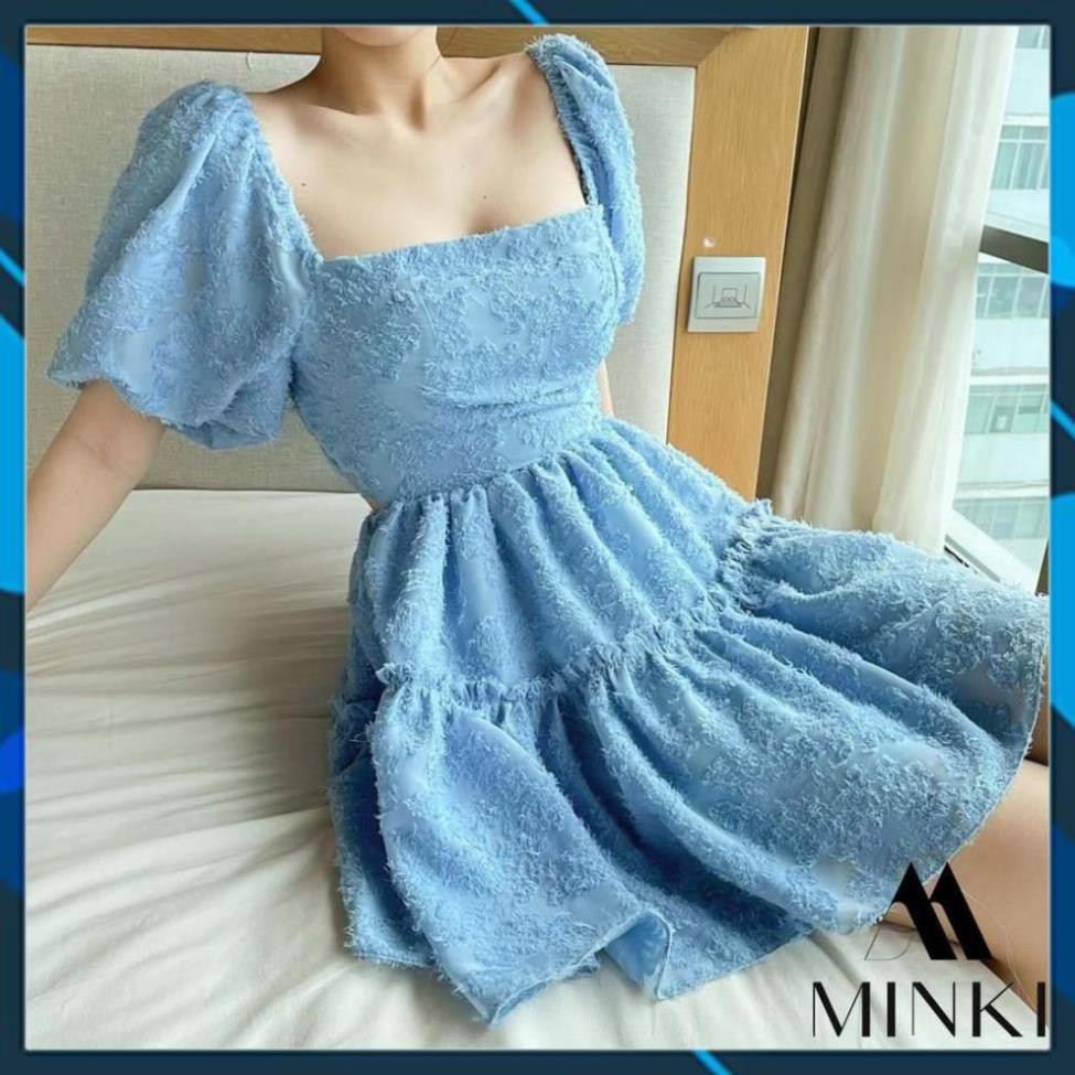 [ HOT DEAL ]  Váy Cổ Vuông Hở Lưng -  100% Lụa Lông Vũ Cao Cấp - 2 màu Xanh - Trắng - Đầm Xòe Tôn Dáng Dáng Yêu [][] | BigBuy360 - bigbuy360.vn