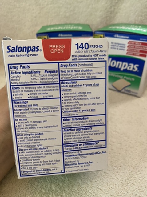 [HÀNG MỸ XT] Miếng dán Salonpas hộp 140 miếng.