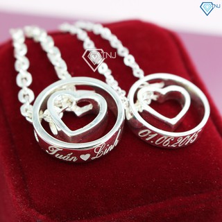 Dây chuyền cặp đôi bạc hình trái tim khắc tên theo yêu cầu DCD0018
