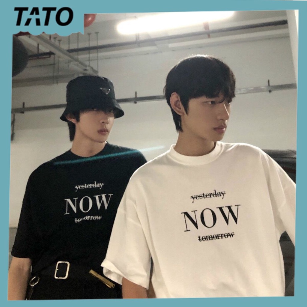 Áo Thun Unisex Tay Lỡ In Chữ NOW Form Dáng Rộng Thời Trang Nam Nữ