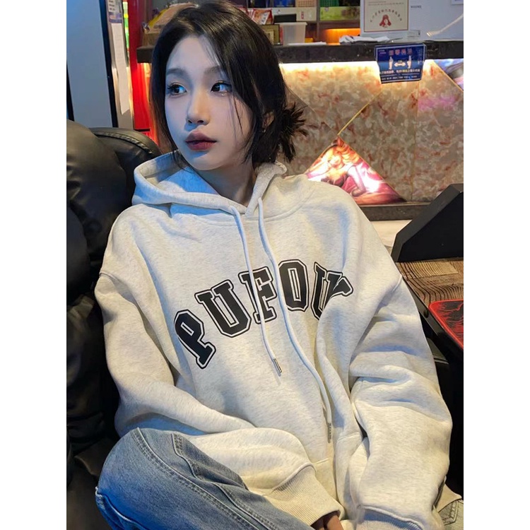 NRVP Áo hoodie nữ tay dài dáng rộng thời trang phong cách Hàn Quốc