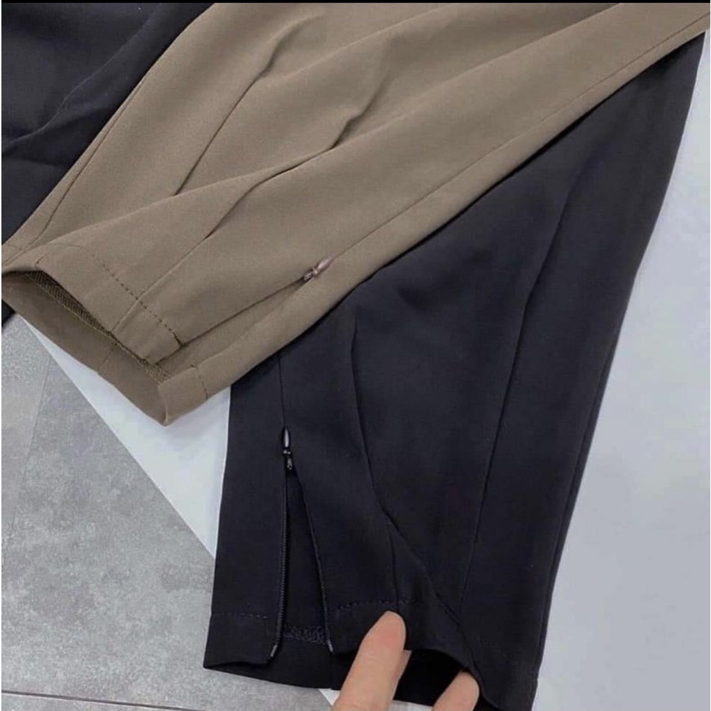 Quần baggy nữ bo gấu khóa kéo ống dáng quần tây boom lưng thun, Quần baggy nữ chất vải Vitex dày đi học công sở cá tính