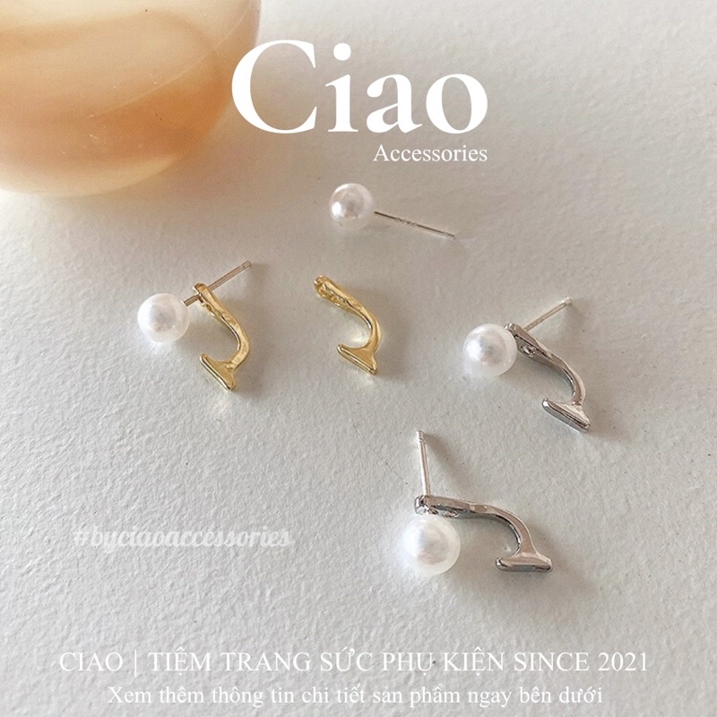 [HOẢ TỐC 1H] Khuyên tai/ Bông tai dáng dài mạ bạc S925 thiết kế đính hạt ngọc đơn giản Ciao accessories