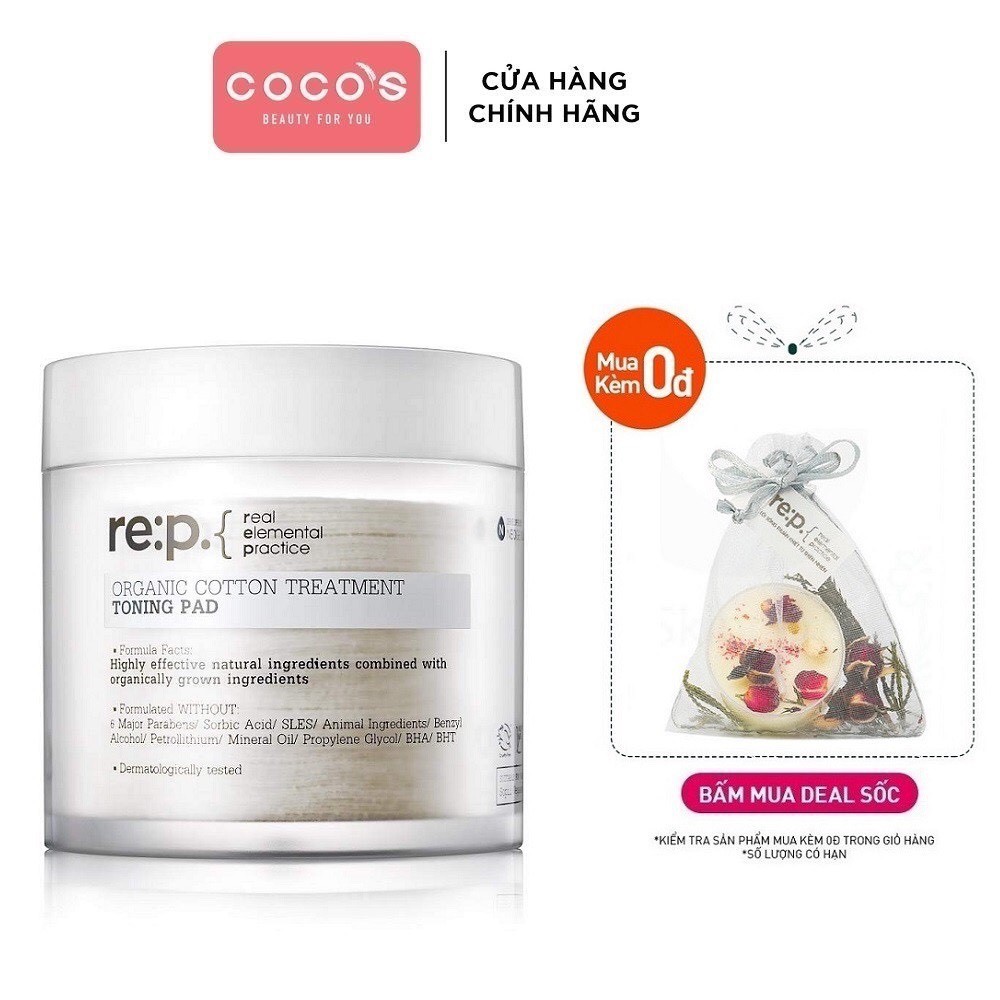 Toner Pad REP dạng miếng Tẩy Da Chết Dưỡng Ẩm, Dịu Nhẹ RE:P Organic Cotton Treatment Toning Pad 90 Pads -130g