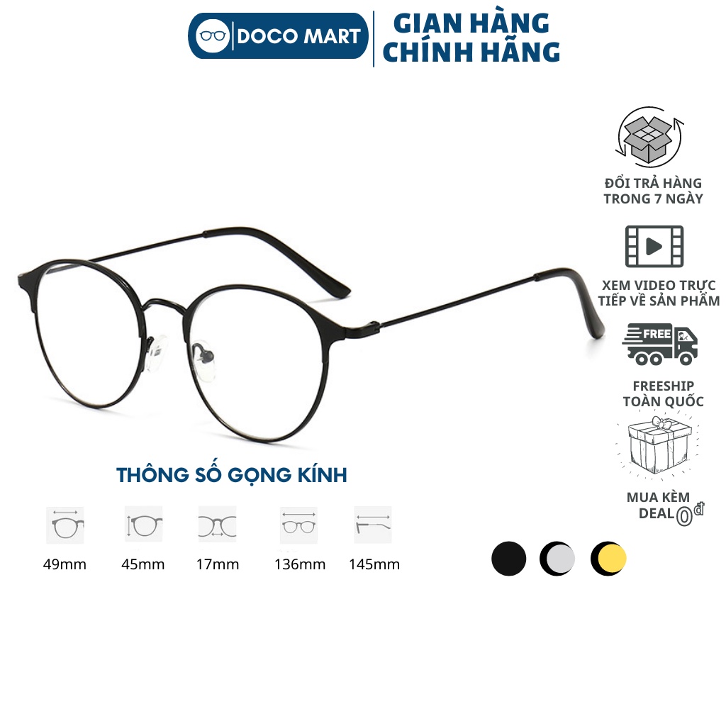 Gọng kính cận nam nữ M555 mắt kính tròn càng kim loại cao cấp không gỉ