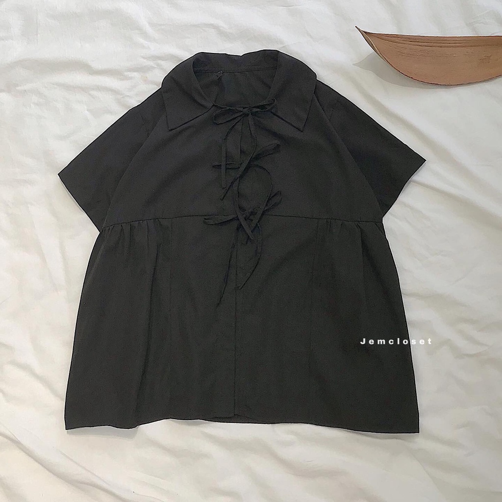 Áo Babydoll Xẻ Tà JEM CLOSET Form Rộng Áo Kiểu Babydoll Hai Màu Trắng Và Đen Cá Tính Mix Đồ Siêu Xinh Poppin 10044