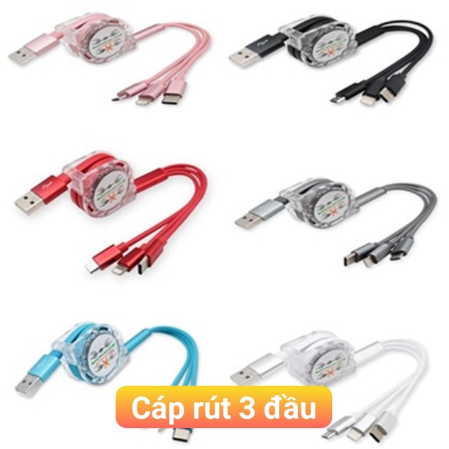 Cap sạc rút 3 đầu đa năng