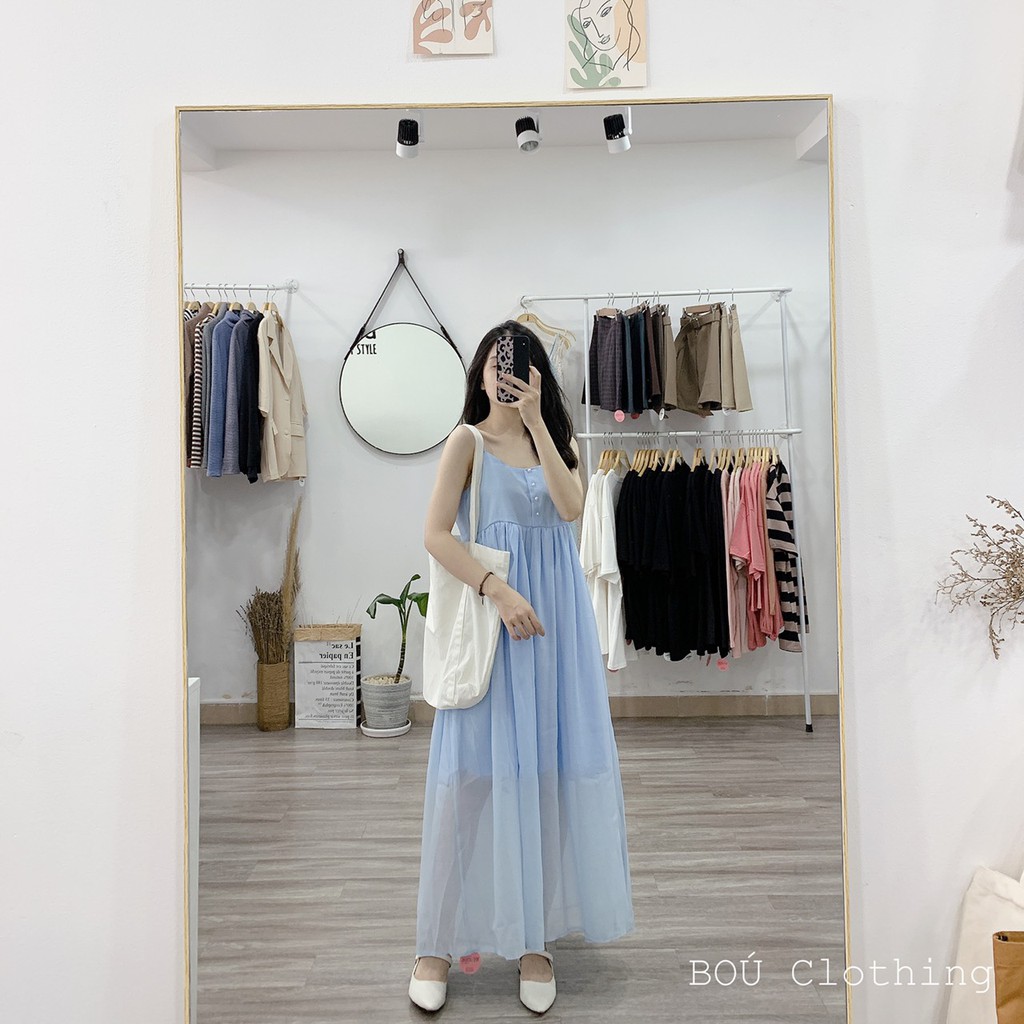 [Mã FATHANG5 giảm 10K đơn 50K] Maxi 2 dây babydoll xanh nút dọc cho Nữ | BigBuy360 - bigbuy360.vn