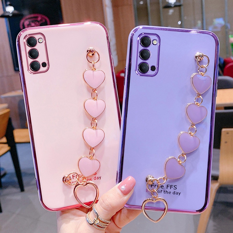Ốp Điện Thoại Kết Cấu Sang Trọng Có Vòng Tay Trái Tim Cho OPPO Reno 4 pro reno4
