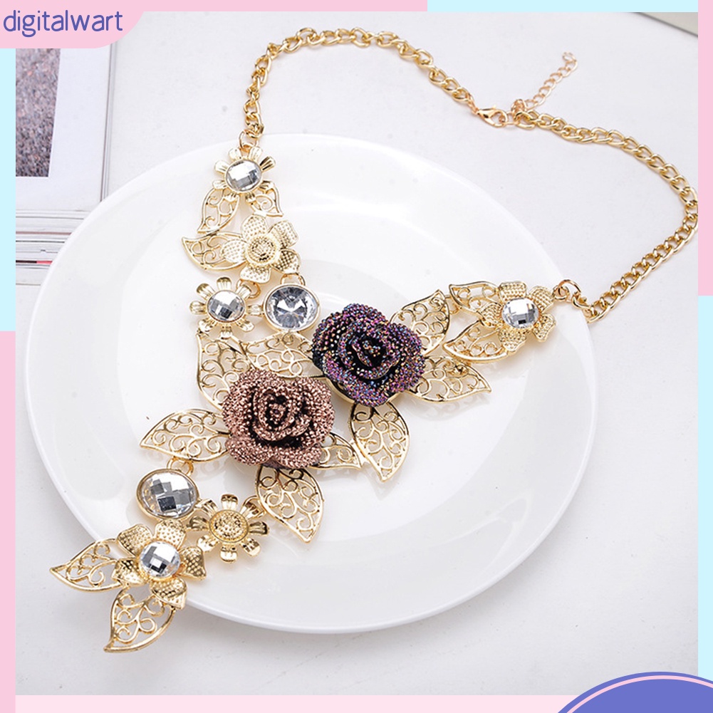 Bộ Vòng cổ + Bông Tai Hình Hoa Lá Có Đính Kim Cương Giả Cho Nữ