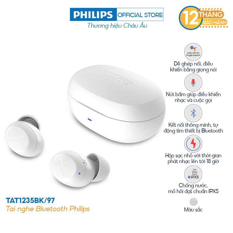  Tai nghe Philips Bluetooth
 TAT1235WT/97 - Màu trắng - Hàng Chính Hãng