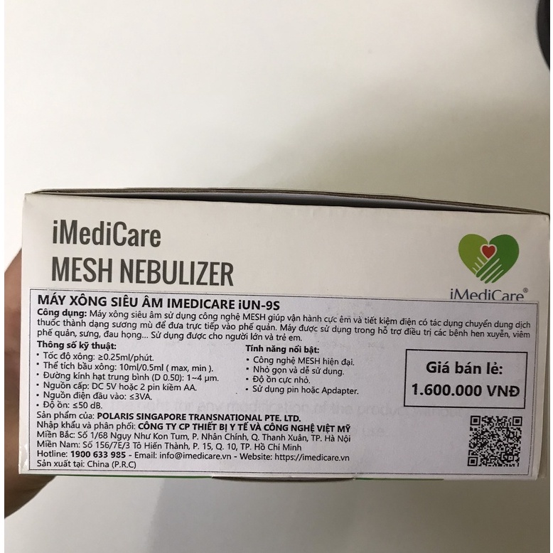 Máy xông khí dung cầm tay iMediCare iUN-9S, máy xông khí dung siêu âm cho trẻ em và người lớn -Chính hãng