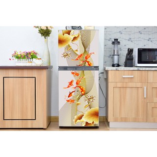Decal dán tủ lạnh - Tranh cá chép và Hoa sen