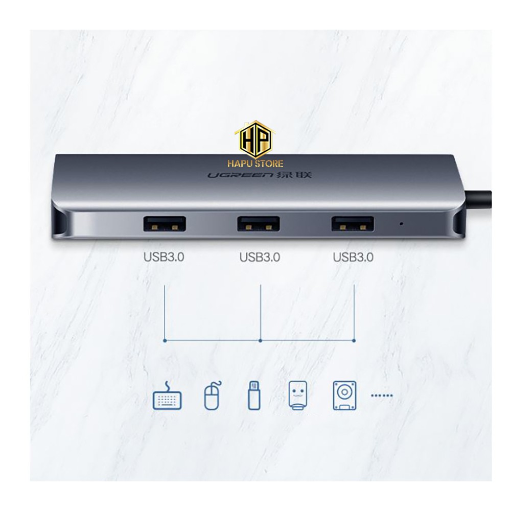 Cáp chuyển đa năng USB Type C to HDMI, VGA, Lan, USB 3.0, USB C hỗ trợ sạc Ugreen 60557 - Hapustore