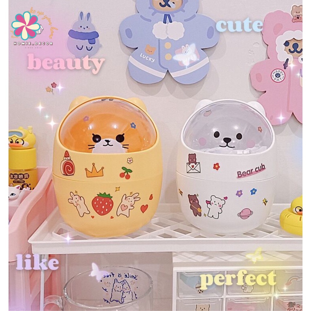 Thùng Rác mini Hình Gấu Mèo Để Bàn Đa Năng Tiện Dụng