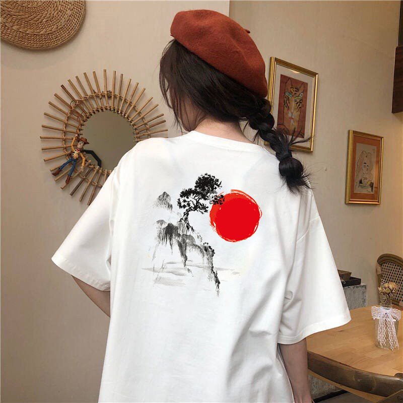 Áo thun tay lỡ form rộng phong cảnh phong cách Nhật Bản vải dày mịn 2020T2416