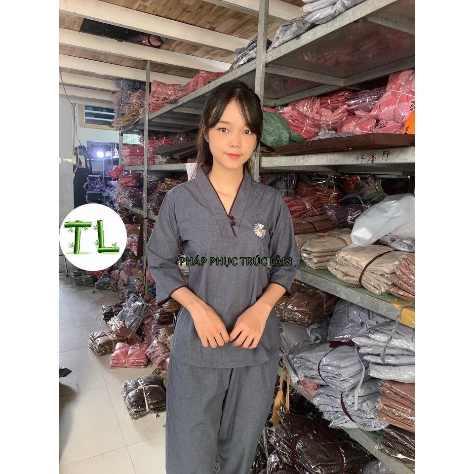 Đồ nữ đi chùa - Áo lam phật tử - Cúc thêu