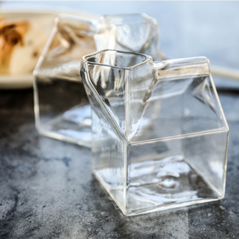 Cốc thủy tinh SWEEJAR thiết kế hình hộp sữa vuông sáng tạo chất liệu kháng nhiệt cao