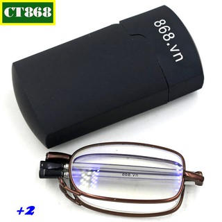 Kính gập 868 màu nâu tròng lão 2 độ, kính lão gọng xếp