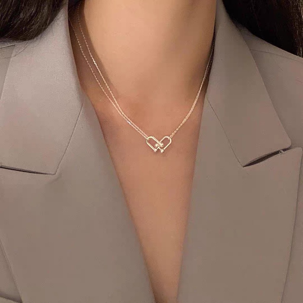 Vòng Cổ Dây Xích Ngắn Hai Lớp Khóa Kim Loại Phong Cách Tối Giản Phong Cách Hàn Quốc ins Dễ Phối Đồ Dành Cho Bạn Gái