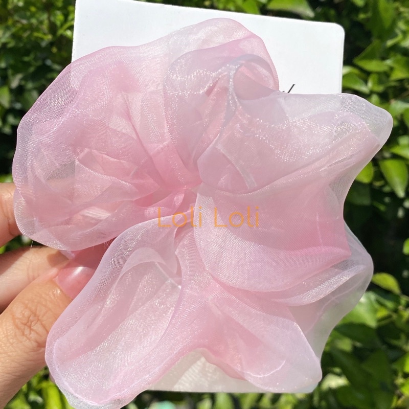 Scrunchies cột bóng voan kính loang ánh kim. buộc tóc ánh nhũ xinh xắn