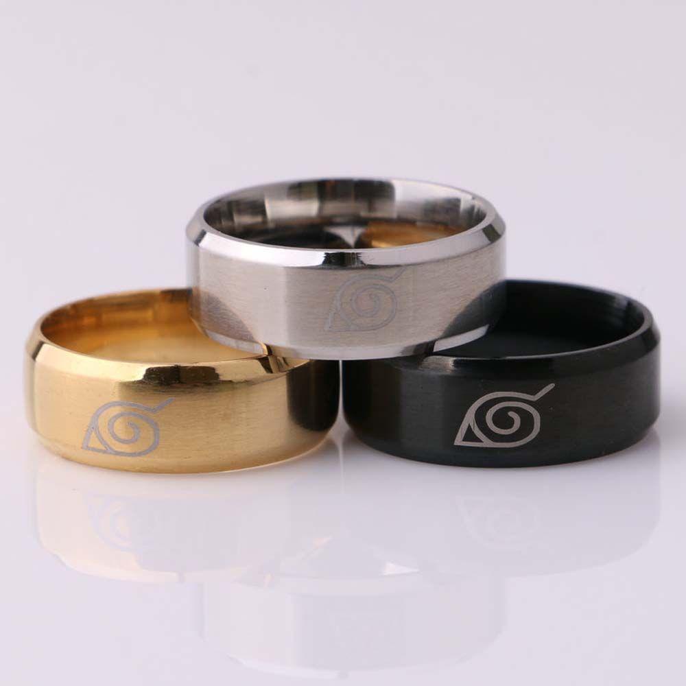 Nhẫn Thép Titan Màu Đen In Hình Hoạt Hình Naruto Konoha Uzumaki Symbal Thời Trang Cho Nam Và Nữ