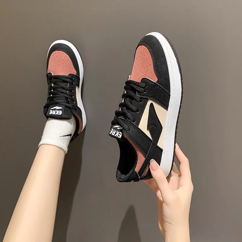 Giày sneaker nữ Jd cổ thấp da lộn viền màu siêu hot trend