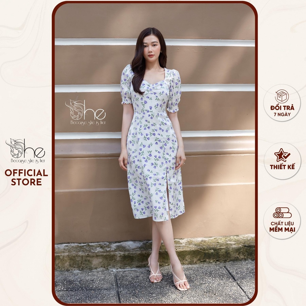 Váy đầm hoa nhún ngực She, đầm nữ xẻ tà siêu xinh đi biển thời trang SDX90