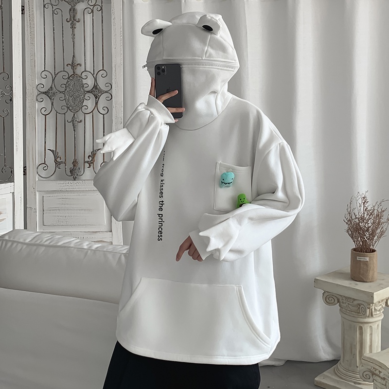 Áo hoodie in hình ếch dễ thương phong cách hip hop cho nam nữ