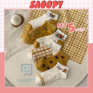 Tất nữ nam cổ ngắn cute phong cách Gấu vàng, vớ nam nữ cổ thấp Vintage hàn quốc chống hôi chân TN41 giá rẻ Sagopy