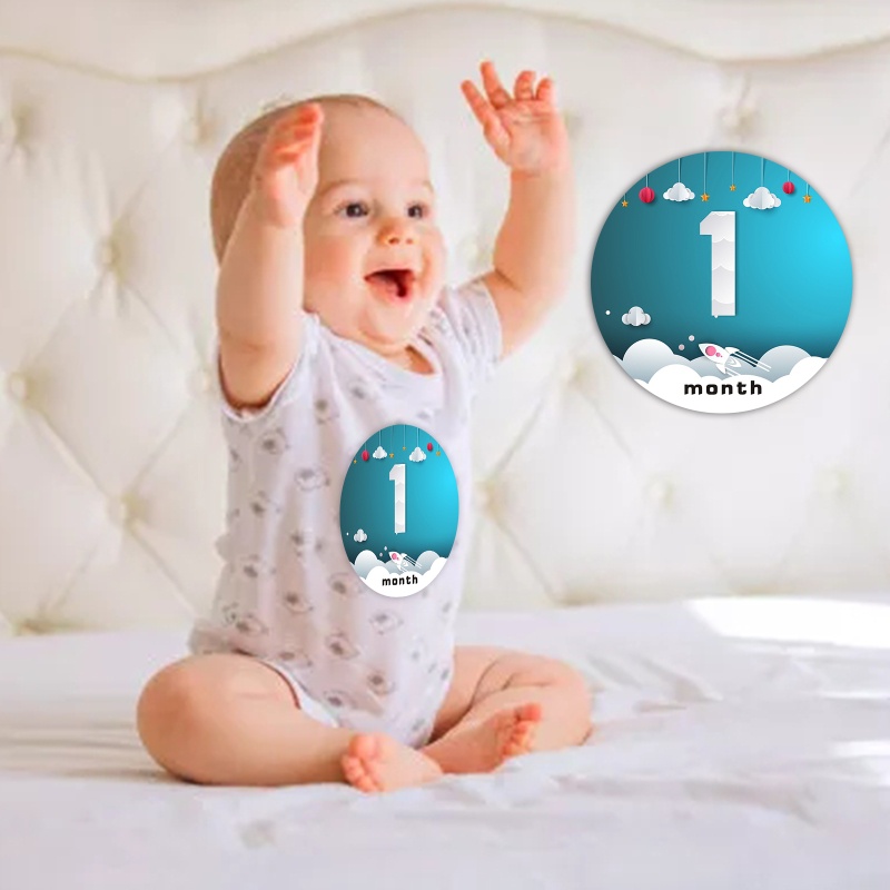 Bộ 12 Miếng Dán Đánh Dấu Cột Mốc Tháng Dễ Thương Cho Bé Trai / Gái 1-12 Tháng Tuổi
