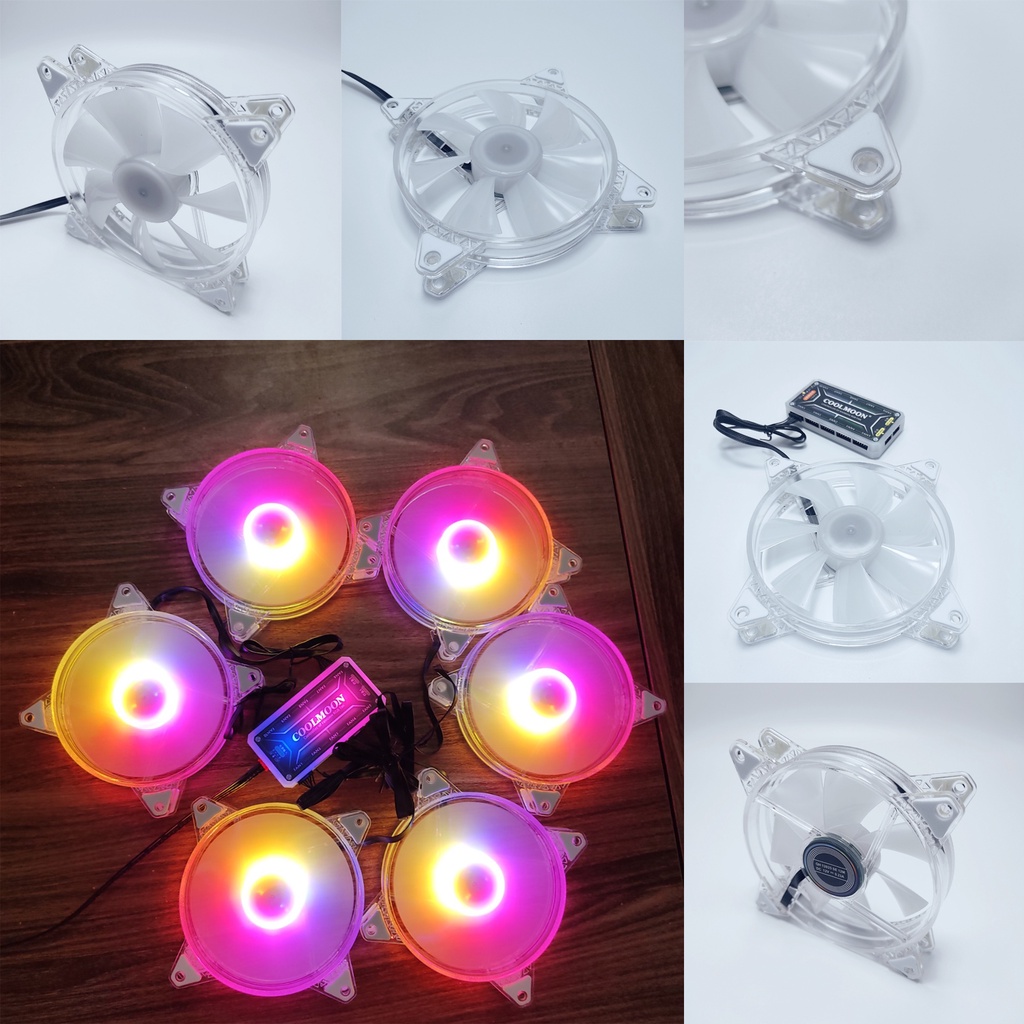 Bộ 6 Quạt Tản Nhiệt Z1 Led RGB Sáng Tâm Viền Trong Suôt Đồng Bộ Màu Hub Quạt Coolmoon, Hub Sync Mainboard