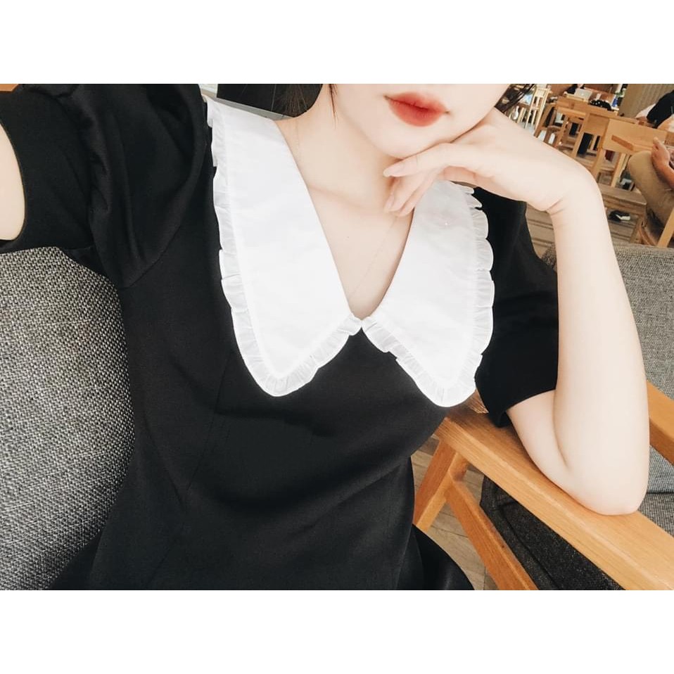 Váy Đen Dáng Ngắn Cổ Bèo Tiểu Thư Vintage Hàn Quốc | BigBuy360 - bigbuy360.vn
