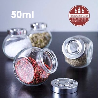 Hũ thủy tinh nghiêng nắp bạc 50ml