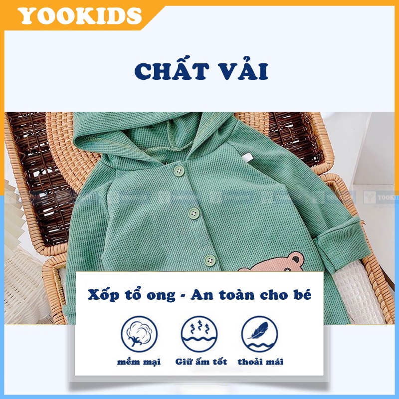 Bộ thu đông cho bé YOOKIDS kèm mũ chụp chất tổ ong mềm mịn giữ ấm cực tốt, Bộ dài tay cho bé trai bé gái 1 2 3 4 5 tuổi