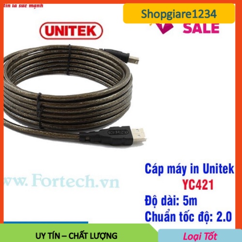 Cáp máy in 5m Unitek Y-C421. Cáp tín hiệu usb máy in,scan 5m Unitek YC421 chính hãng