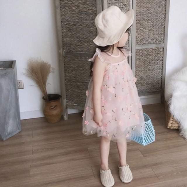 Đầm công chúa cánh tiên, váy công chúa cánh tiên phối ren thêu hoa xinh xắn cho bé gái 8-14kg
