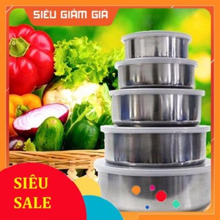 Hộp đựng thức ăn inox  - Bộ 5 bát inox đựng thực phẩm có nắp CAO CẤP cho tủ lạnh