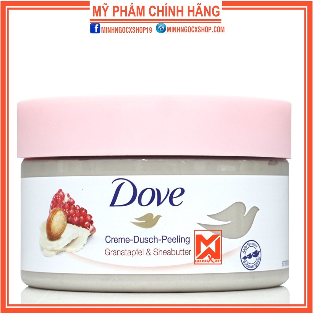 Kem tẩy tế bào chết toàn thân Dove Lựu Bơ Và Maccadamia Sữa Gạo 225ML